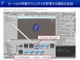 カーソルの挙動やジェスチャを管理する機能を追加
① HoloToolkit → Input → Prefabs
②Input Manager
 