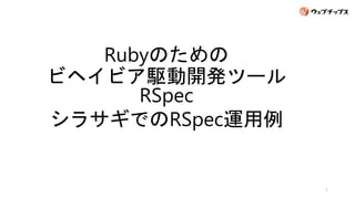 1
Rubyのための
ビヘイビア駆動開発ツール
RSpec
シラサギでのRSpec運用例
 