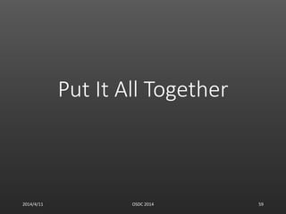 Put It All Together
2014/4/11 OSDC 2014 59
 