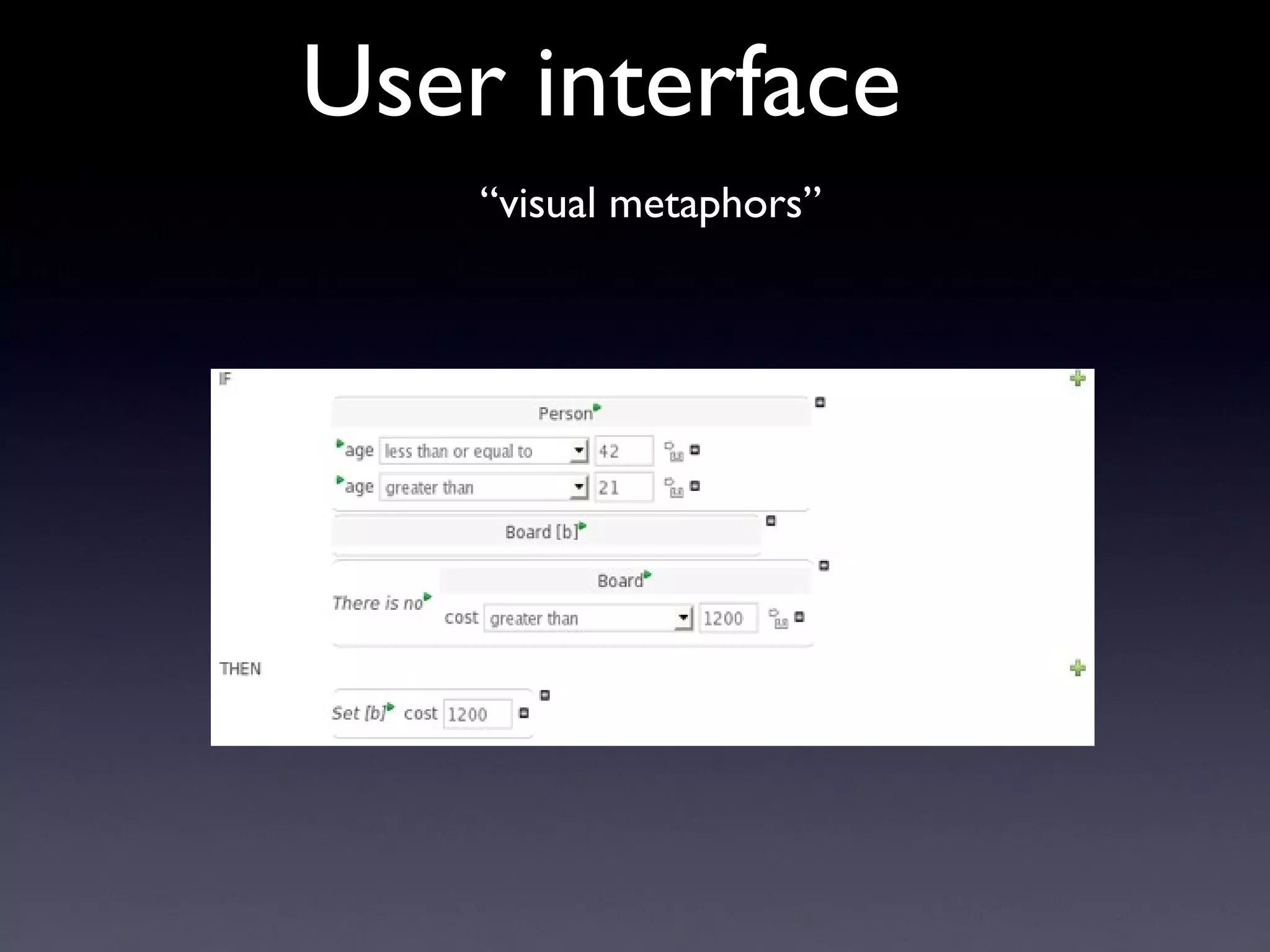 User interface
“visual metaphors”
 