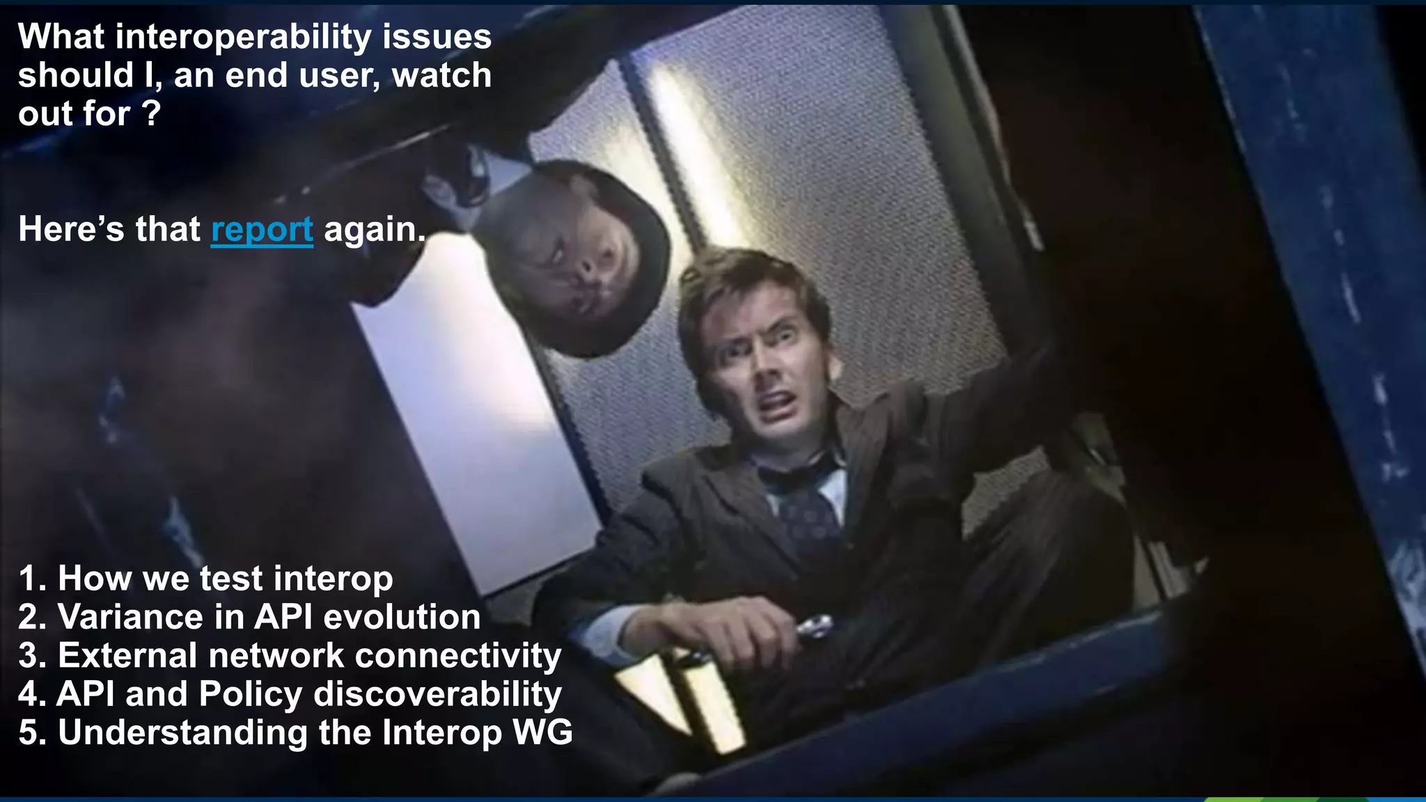 39
Sometimes the enemy is us.
• Sometimes projects are slow
to adopt support for each
others’ new API’s and features.
• Sometimes projects provide
multiple ways to do the same
things (and sometimes they’re
mutually exclusive).
• Sometimes we don’t have
good data about what’s really
supported.
• Sometimes tests use admin
credentials unnecessarily or
lump many Capabilities into
one test.
 