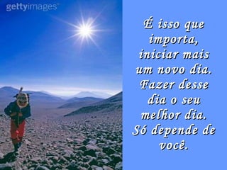 É isso que importa, iniciar mais um novo dia. Fazer desse dia o seu melhor dia. Só depende de você. 
