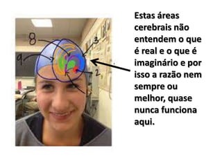 Estas áreas
cerebrais não
entendem o que
é real e o que é
imaginário e por
isso a razão nem
sempre ou
melhor, quase
nunca funciona
aqui.
 