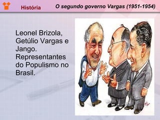 O segundo governo Vargas (1951-1954) Leonel Brizola, Getúlio Vargas e Jango. Representantes do Populismo no Brasil.  História 