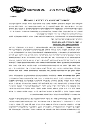 א 
13 במרץ 2014 
דין וחשבון הדירקטוריון על מצב ענייני החברה ליום 31 בדצמבר 2013 
דירקטוריון אסם השקעות בע"מ (להלן: "החברה") מתכבד בזאת להגיש לבעלי המניות את דו"ח הדירקטוריון לשנה 
שנסתיימה ביום 31 בדצמבר 2013 , בהתאם לתקנות ניירות ערך (דוחות תקופתיים ומיידיים), התש"ל 1970- . הנתונים 
המופיעים בדו"ח הדירקטוריון הינם על בסיס הדוחות הכספיים המאוחדים המבוקרים ליום 31 בדצמבר 2013 . הנתונים 
הכספיים ותוצאות הפעילות של החברה מושפעים מנתונים כספיים ותוצאות הפעילות של החברות המוחזקות על ידה. 
החברה והחברות המוחזקות על ידה יכונו יחדיו "הקבוצה" או "קבוצת אסם". 
במקרים מסוימים מובאים פרטים הסוקרים אירועים אשר הינם לאחר תאריך הדוחות הכספיים וסמוך למועד פרסום 
הדוח או פרטים ונתונים נוספים ברמת החברה בלבד. 
א. הסברי הדירקטוריון למצב עסקי התאגיד 
נתונים עיקריים מתוך תיאור עסקי התאגיד 
שנת הקמה ורקע כללי - קבוצת אסם נוסדה בשנת 1942 ואסם השקעות בע"מ הינה חברת האם המאגדת בתוכה את 
קבוצת חברות אסם. הקבוצה מייצרת ומשווקת למעלה מ- 2,000 פריטי מזון שונים המיוצרים כיום באחד עשר אתרי 
יצור הפזורים ברחבי הארץ ובחו"ל והמשווקים באמצעות מרכז הפצה מרכזי ומספר מרכזי הפצה אזוריים, כמו כן 
מייצאת הקבוצה פריטי מזון שונים לארצות שונות, בעיקר למדינות אירופה ולארה"ב. מניות החברה הוצעו לראשונה 
והונפקו בבורסה לניירות ערך בתל-אביב בשנת 1992 . אסם נמנית עם החברות המובילות בישראל בענף המזון ומפתחת 
את עסקיה מתוך מטרה להציע לצרכן בארץ ובחו"ל מגוון רחב של מוצרים ממותגים וברמת איכות גבוהה בכל תחומי 
המזון שבהן היא פועלת ובכך מבססת את מעמדה המוביל בתחום המזון. בסקר תדמית שנערך בדצמבר 2013 על-ידי 
ישראל, כמו גם בסקרים נוספים שנערכו ב- 6 השנים הקודמות, נבחרה אסם כחברת המזון TNS מכון המחקר 
המובילה, הטובה המועדפת והמוכרת ביותר בישראל. לקבוצה מותגים וטכנולוגיות יצור רחבות ומגוונות פרי פיתוח 
עצמאי ובנוסף לכך היא עושה שימוש במותגים, בידע ובטכנולוגיה של חברת האם נסטלה - חברת המזון המובילה 
בעולם. 
שיתוף פעולה אסטרטגי עם נסטלה - נסטלה הינה בעלת המניות הגדולה באסם ומחזיקה כ- 63.7% מזכויות הבעלות 
בחברה. לחברה הסכמים בלעדיים לשיתוף פעולה עם קבוצת נסטלה, שוויץ, על הפצת מוצרי נסטלה בישראל על ידי 
מערכות השיווק והמכירה של אסם וכן הוסכם על אפשרות לייצור מוצרי נסטלה בישראל. בנוסף לחברה הסכמים 
בלעדיים עם קבוצת נסטלה לשימוש בקניין רוחני, בידע וסימני מסחר שנסטלה מחזיקה זכויות בהם. כמו כן מקבלת 
אסם סיוע טכני בנושא מחקר ופיתוח וזכויות שימוש נרחבות בידע של נסטלה לשימושה של הקבוצה. המדובר, בין 
השאר, בידע טכני, מדעי, שיווקי, לוגיסטי, מכירתי, ייצורי, מיחשובי ופיננסי. הקבוצה מקבלת שירותי מיחשוב 
ועדת הביקורת בחנה את סבירות התמורה ששולמה לנסטלה בגין שירותי .GLOBE - מנסטלה במסגרת פרויקט ה 
בשנת 2013 על פי ההסכם שנחתם ומצאה אותם סבירים. GLOBE - המיחשוב של ה 
שינוי מבני - מתוך מטרה להדגיש ולחזק את המיקוד הניהולי והסינרגיה של הפעילות הבינלאומית של הקבוצה, 
החליט הדירקטוריון ביום 21 בנובמבר 2013 על שינוי מבנה בחטיבת המזון המוכן ולהקים חטיבה נפרדת שתתמקד 
פעילות היצוא של ,USA אסם ,UK בפעילות הבינלאומית של הקבוצה שתכלול את טבעול אירופה, טרייב, אסם 
הקבוצה וכן הזדמנויות בינלאומיות עתידיות. כחלק מהשינוי המוצע, פעילות טבעול ישראל תעבור לאחריות החטיבה 
הקולינארית ופעילות סלטי צבר תשאר יחידה עצמאית שתדווח ישירות למנכ"ל. השינוי נכנס לתוקף בתחילת שנת 
.2014 
 