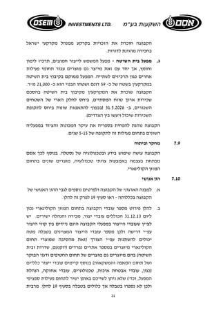 הקבוצה חוכרת את הזכויות בקרקע ממנהל מקרקעי ישראל 
בחכירה מהוונת לדורות. 
ג. מפעל בית השיטה - מפעל המשמש לייצור חמוצים, תרכיז לימון 
וחומץ, אך יחד עם זאת מייצר גם מוצרים עבור תחומי פעילות 
אחרים כגון תרכיזים לשתייה. המפעל ממוקם בקיבוץ בית השיטה 
במקרקעין בשטח של כ- 59 דונם ושטחו הבנוי הוא כ- 21,000 מ"ר. 
הקבוצה שוכרת את המקרקעין מקיבוץ בית השיטה בהסכם 
שכירות ארוך טווח המסתיים, ביחס לחלק הארי של השטחים 
השכורים, ב- 31.5.2026 (בכפוף להתאמות שונות ביחס לתקופת 
השכירות שיכול ויעשו בין הצדדים). 
הקבוצה נוהגת להפחית בספריה את עיקר המכונות והציוד במפעליה 
השונים בתחום פעילות זה לתקופה של 5-15 שנים. 
21 
7.9 מחקר ופיתוח 
הקבוצה עושה שימוש בידע ובטכנולוגיה של נסטלה. בנוסף לכך אסם 
מפתחת בעצמה באמצעות צוותי טכנולוגיה, מוצרים שונים בתחום 
המזון הקולינארי. 
7.10 הון אנושי 
א. למבנה הארגוני של הקבוצה ולפרטים נוספים לגבי ההון האנושי של 
הקבוצה בכללותה - ראו סעיף 19 לפרק זה להלן. 
ב. להלן פירוט מספר עובדי הקבוצה בתחום המזון הקולינארי נכון 
ליום 31.12.13 הכוללים עובדי יצור, מכירה והנהלה ישירים. יש 
לציין שעובדי הייצור במפעלי הקבוצה הינם ניידים בין קווי היצור 
עפ"י דרישה ולכן מספר עובדי הייצור המצוינים בטבלה מטה 
יכולים להשתנות עפ"י הצורך (זאת מהסיבה שמוצרי תחום 
הקולינארי מיוצרים במספר אתרים נפרדים (יוקנעם, שדרות ובית 
השיטה) בהם מיוצרים גם מוצרים של תחום החטיפים ודגני הבוקר 
ושל תחום המאפה והמשקאות) בנוסף קיימים עובדי ייצור כלליים 
(כגון, עובדי אבטחת איכות, טכנולוגיים, עובדי אחזקה, הנהלת 
המפעל, וכד') שלא ניתן לשייכם באופן ישיר לתחום פעילות ספציפי 
ולכן לא נספרו בטבלה אך כלולים בטבלה בסעיף 19 להלן. מרבית 
 