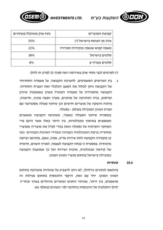 קבוצת המוצרים נתח שוק משוקלל באחוזים 
מזון מן הצומח בישראל (*) 55% 
מאפה קפוא שנאפה בנקודות המכירה 22% 
סלטים בישראל 38% 
סלטים בארה"ב 8% 
(*) לפרטים לגבי נתחי שוק באירופה ראה סעיף 31 לפרק זה להלן. 
ג. בין הגורמים המשפיעים, להערכת הקבוצה, על מעמדה התחרותי 
של הקבוצה ניתן לכלול את המצב הכלכלי ואת הגברת התחרות. 
הקבוצה מתמודדת על מעמדה המוביל בשוק באמצעות שיווק 
ופרסום, בניה ותחזוקה של מותגים, מערך הפצה מקיף, חדשנות, 
פיתוח והשקה של מוצרים חדשים וכן שיתוף פעולה אסטרטגי עם 
חברת המזון המובילה בעולם - נסטלה. 
במסגרת שיתוף הפעולה כאמור, משקיעה הקבוצה משאבים 
ומאמצים באימוץ טכנולוגיות, בין היתר כאלו אשר הינם פרי 
המחקר והפיתוח של נסטלה וזאת בכדי לבדל את מוצריה ממוצרי 
מתחריה ברמת הטכנולוגיה הגבוהה ובמדדי האיכות הגבוהים. כמו 
כן מקפידה הקבוצה לתת שירות אדיב, אמין, נאמן, מתוזמן וברמה 
איכותית. במסגרת זו בנתה הקבוצה לעצמה, לאורך השנים, תדמית 
של קידמה טכנולוגית, איכות ושירות ועל כך ממוצבת הקבוצה 
כמובילה בישראל בתחום מוצרי המזון המוכן. 
43 
10.6 עונתיות 
בהתאם לנתונים כדלהלן, לא ניתן להצביע על עונתיות מובהקת בתחום 
המזון המוכן. יחד עם זאת, היקפי ההכנסות בתחום פעילות זה 
מושפעים, בין היתר, מעיתוי החגים ומועדים מיוחדים בארץ ובחו"ל. 
להלן התפלגות של ההכנסות בחלוקה לפי רבעונים (באלפי ₪): 
 