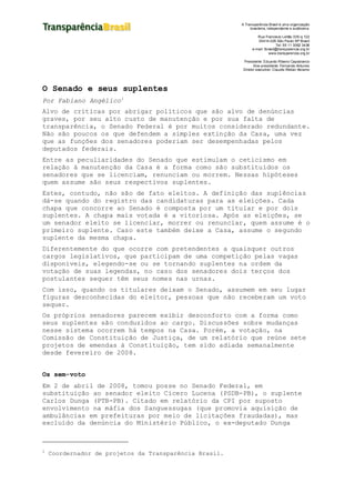 O Senado E Seus Suplentes
