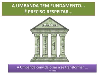 A UMBANDA TEM FUNDAMENTO...
    É PRECISO RESPEITAR...




 A Umbanda convida o ser a se transformar ...
                    Ver vídeo
 