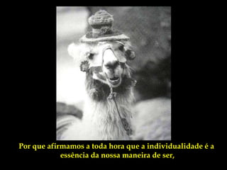 Por que afirmamos a toda hora que a individualidade é a
            essência da nossa maneira de ser,
 
