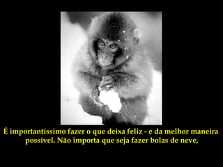 É importantíssimo fazer o que deixa feliz - e da melhor maneira
     possível. Não importa que seja fazer bolas de neve,
 