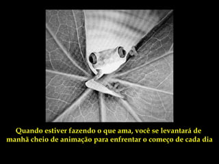 Quando estiver fazendo o que ama, você se levantará de
manhã cheio de animação para enfrentar o começo de cada dia
 