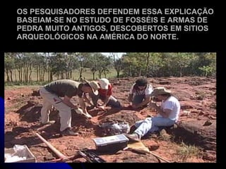 OS PESQUISADORES DEFENDEM ESSA EXPLICAÇÃO BASEIAM-SE NO ESTUDO DE FOSSÉIS E ARMAS DE PEDRA MUITO ANTIGOS, DESCOBERTOS EM SITIOS ARQUEOLÓGICOS NA AMÉRICA DO NORTE. 