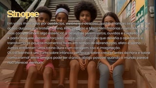 Em vidas marcadas por ausências, violência e descaso, quatro crianças se cruzam por
acaso durante um tiroteio. Amina, Renato, João e Maria têm histórias muito diferentes,
mas compartilham algo essencial: o desejo de serem vistos, ouvidos e cuidados.
A partir daquele encontro forçado, nasce uma amizade que desafia o abandono e
transforma os poucos momentos livres em tempo de aprendizado, afeto e sonho.
Juntos enfrentam uma rotina dura com coragem, riso e imaginação.
Os Escadinha é um curta sobre infância periférica, sobre crescer antes da hora e sobre
como o amor entre amigos pode ser o único abrigo possível quando o mundo parece
não oferecer nenhum.
Em vidas marcadas por ausências, violência e descaso, quatro crianças se cruzam por
acaso durante um tiroteio. Amina, Renato, João e Maria têm histórias muito diferentes,
mas compartilham algo essencial: o desejo de serem vistos, ouvidos e cuidados.
A partir daquele encontro forçado, nasce uma amizade que desafia o abandono e
transforma os poucos momentos livres em tempo de aprendizado, afeto e sonho.
Juntos enfrentam uma rotina dura com coragem, riso e imaginação.
Os Escadinha é um curta sobre infância periférica, sobre crescer antes da hora e sobre
como o amor entre amigos pode ser o único abrigo possível quando o mundo parece
não oferecer nenhum.
Sinopse
Sinopse
 