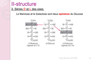 Franck Rencurel 2019-2020 24
II-structure
3- Séries D et L des oses
Le Mannose et le Galactose sont deux épimères du Glucose
 