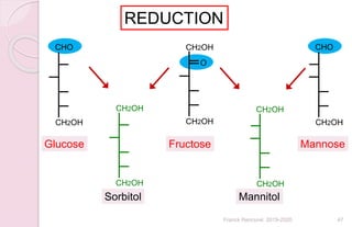 CHO
CH2OH
CH2OH
CH2OH
CHO
CH2OHCH2OH
O
CH2OH
CH2OH
CH2OH
Glucose Fructose Mannose
Sorbitol Mannitol
REDUCTION
47Franck Rencurel 2019-2020
 