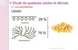 Franck Rencurel 2019-2020 71
25 %
75 %
C - Les polyholosides
V Etude de quelques osides et dérivés.
L’Amidon
 