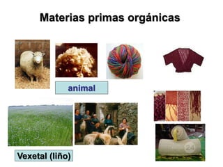 Materias primas orgánicas
Vexetal (liño)
animal
 