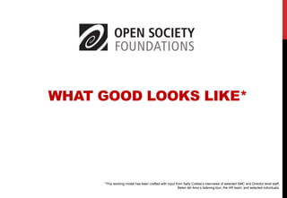 WHAT GOOD LOOKS LIKE* 
*This working model has been crafted with input from Sally Collela’s interviews of selected SMC and Director level staff, 
Belen del Amo’s listening tour, the HR team, and selected individuals. 
 