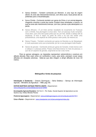 •   Ganso Embden - Também conhecida por Bremem, é uma raça de origem
                 alemã. As aves são inteiramente bran...
