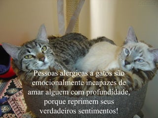 Pessoas alergicas a gatos são
emocionalmente incapazes de
amar alguem com profundidade,
porque reprimem seus
verdadeiros sentimentos!
 