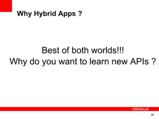 Why Hybrid Apps ?




       Best of both worlds!!!
Why do you want to learn new APIs ?




                                 37
 