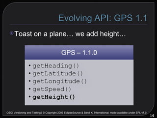 OSGi Versioning and Testing | © Copyright 2009 EclipseSource & Band XI International; made available under EPL v1.0 Toast on a plane… we add height… 