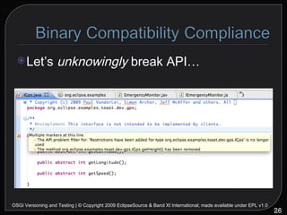 OSGi Versioning and Testing | © Copyright 2009 EclipseSource & Band XI International; made available under EPL v1.0 Let’s  unknowingly  break API… 