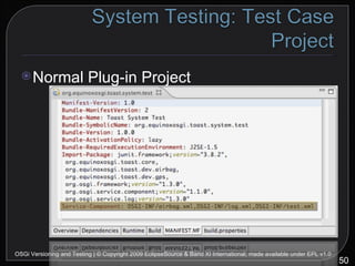 Normal Plug-in Project OSGi Versioning and Testing | © Copyright 2009 EclipseSource & Band XI International; made available under EPL v1.0 