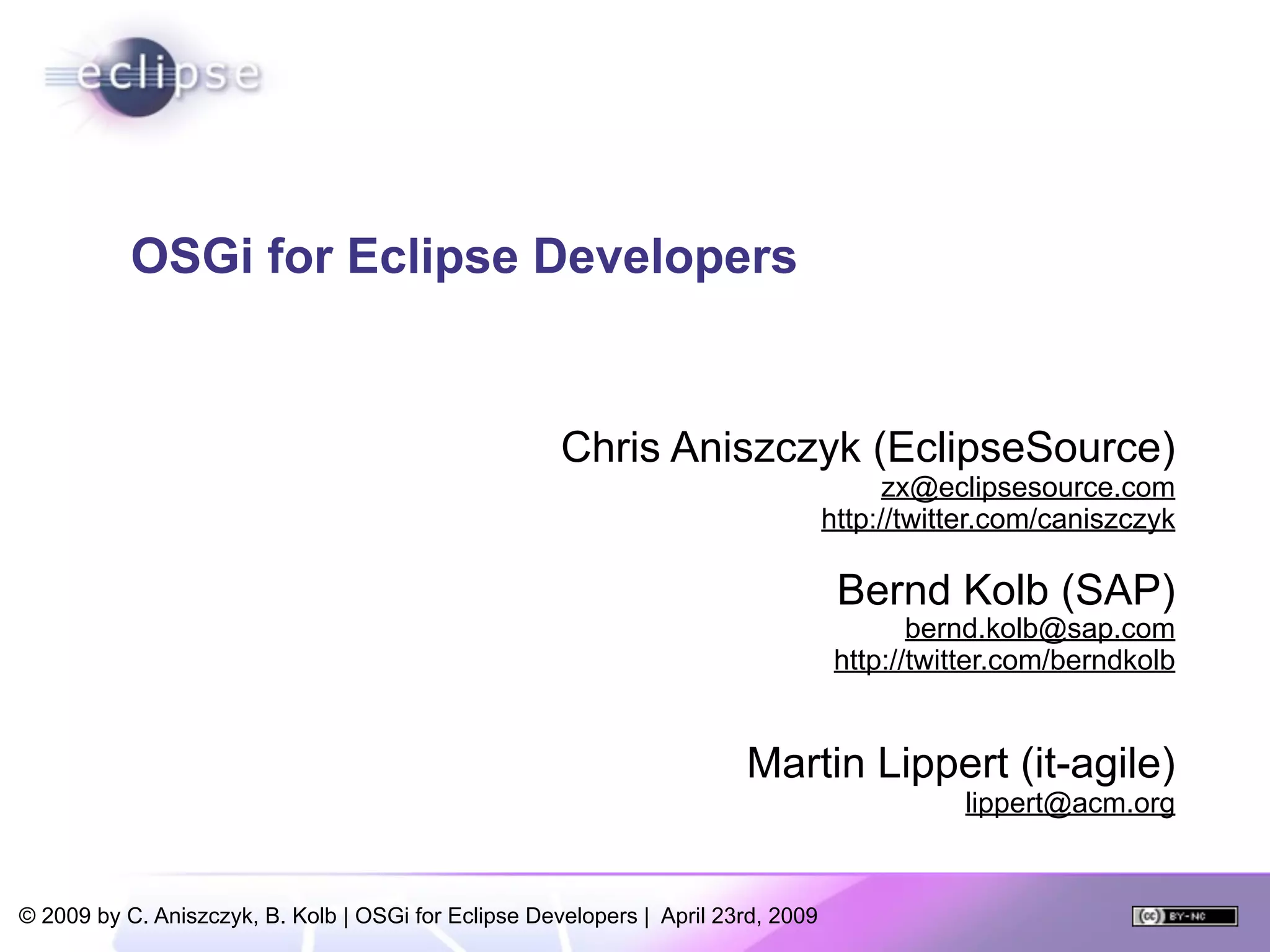 OSGi For Eclipse Developers