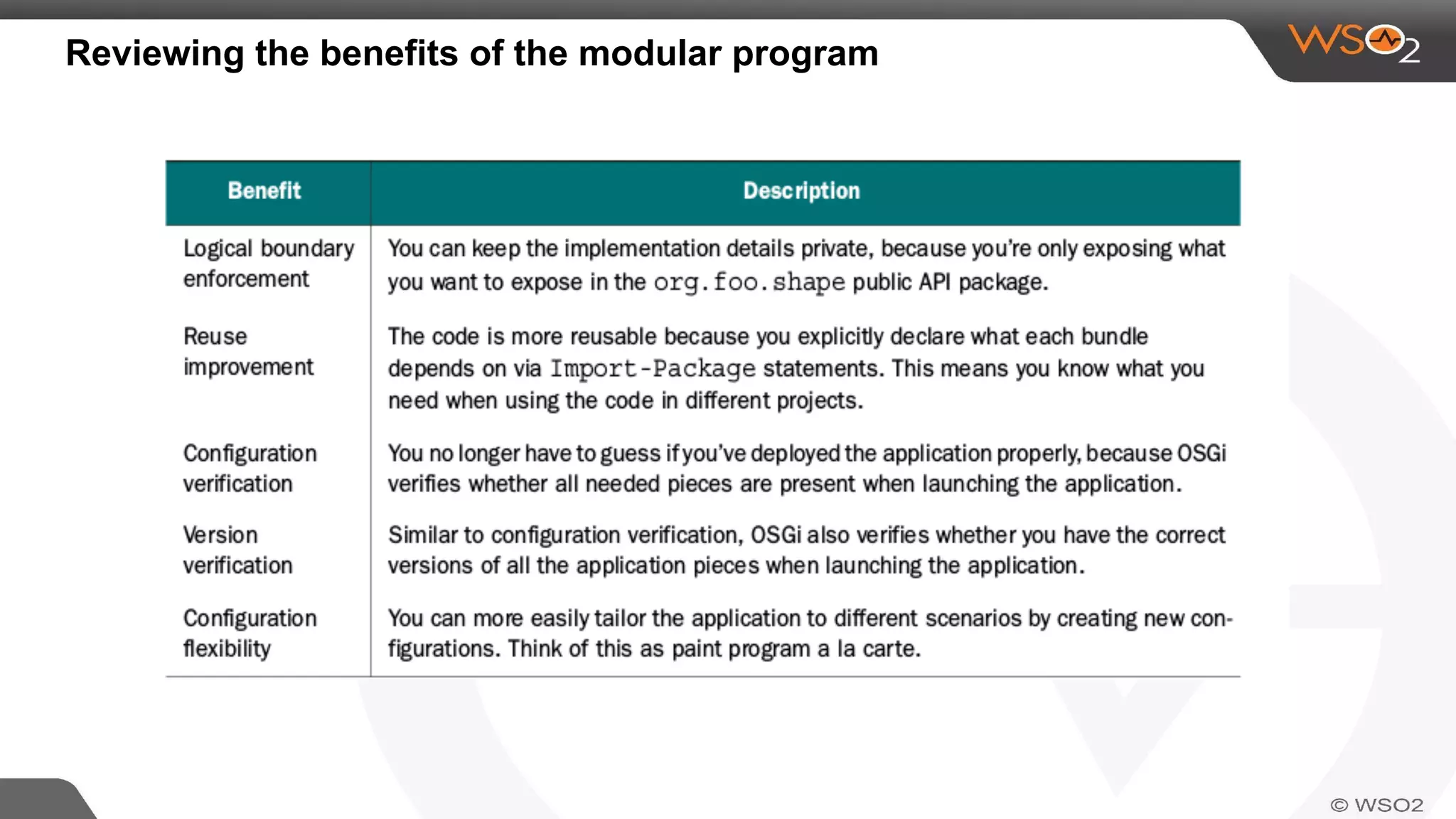 Reviewing the benefits of the modular program
 