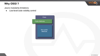 Why OSGI ?
Java’s modularity limitations
● Low-level code visibility control
 