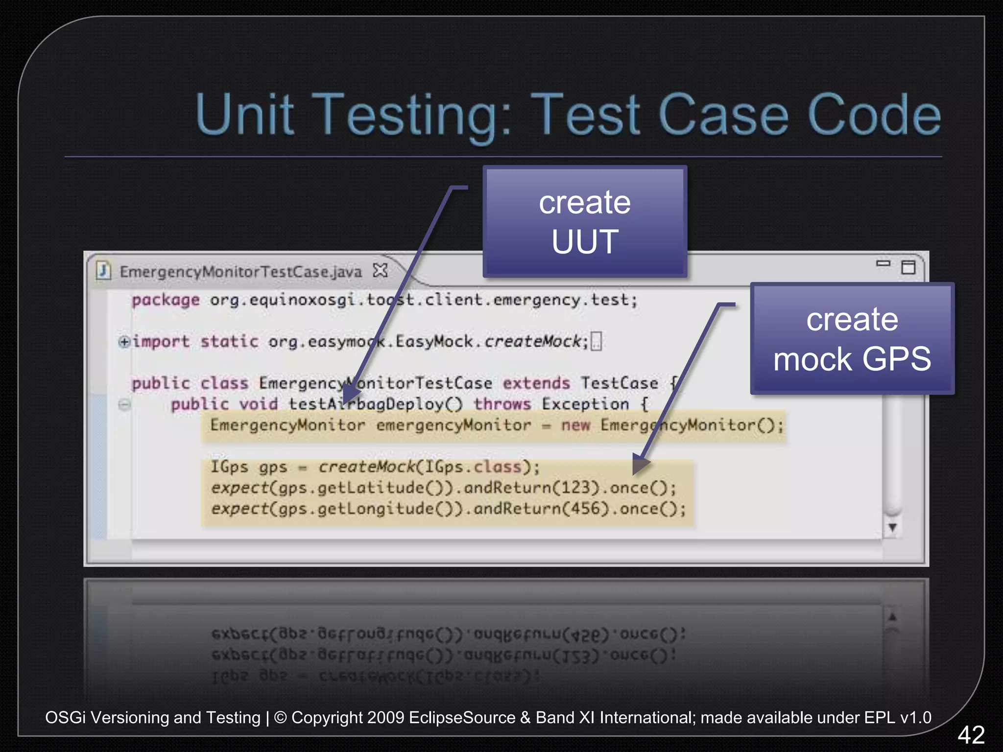 System Testing: Test Harness50OSGi Versioning and Testing | © Copyright 2009 EclipseSource & Band XI International; made available under EPL v1.0hook for testing