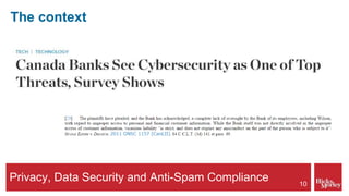 Privacy, Data Security and Anti-Spam Compliance
The context
10
Applying paragraphs 7(3)(d.1)
and 7(3)(d.2) of PIPEDA
 