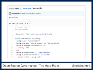 Open Source Governance - The Hard Parts @nellshamrell
 