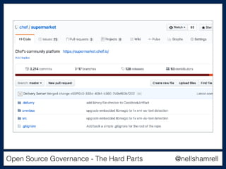 Open Source Governance - The Hard Parts @nellshamrell
 