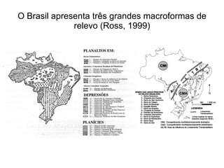 O Brasil apresenta três grandes macroformas de relevo (Ross, 1999) 