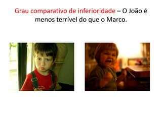 Grau comparativo de inferioridade – O João é
      menos terrível do que o Marco.
 