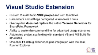 Visual Studio Extension
• Custom Visual Studio VSIX project and item templates
• Parameters and settings configured in Win...