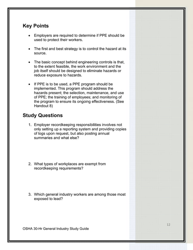 Osha 30 hour General Industry Outreach Training | PDF | Business ...
