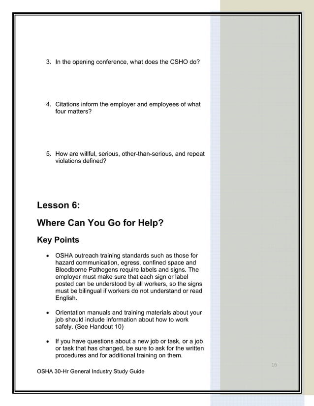 Osha 30 hour General Industry Outreach Training | PDF | Business ...