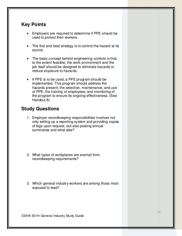 osha 30 hour general industry outreach training osha 10 hour test cheat sheet