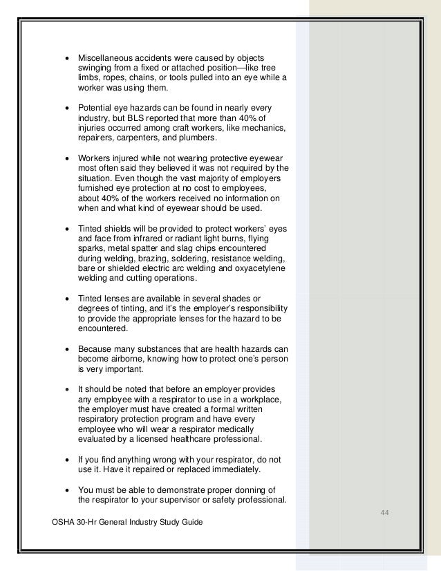 osha 30 hour general industry outreach training osha 10 hour test cheat sheet