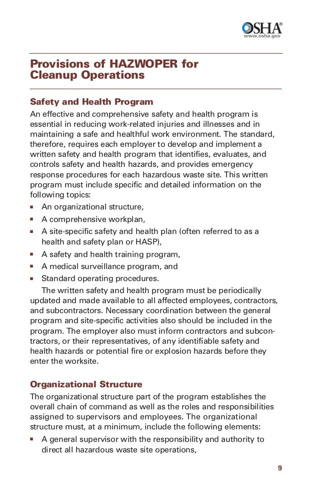 Osha 3114 Hazardous Waste Operations And Emergency Response Autos Post Wastewater Emergency Response Plan Template