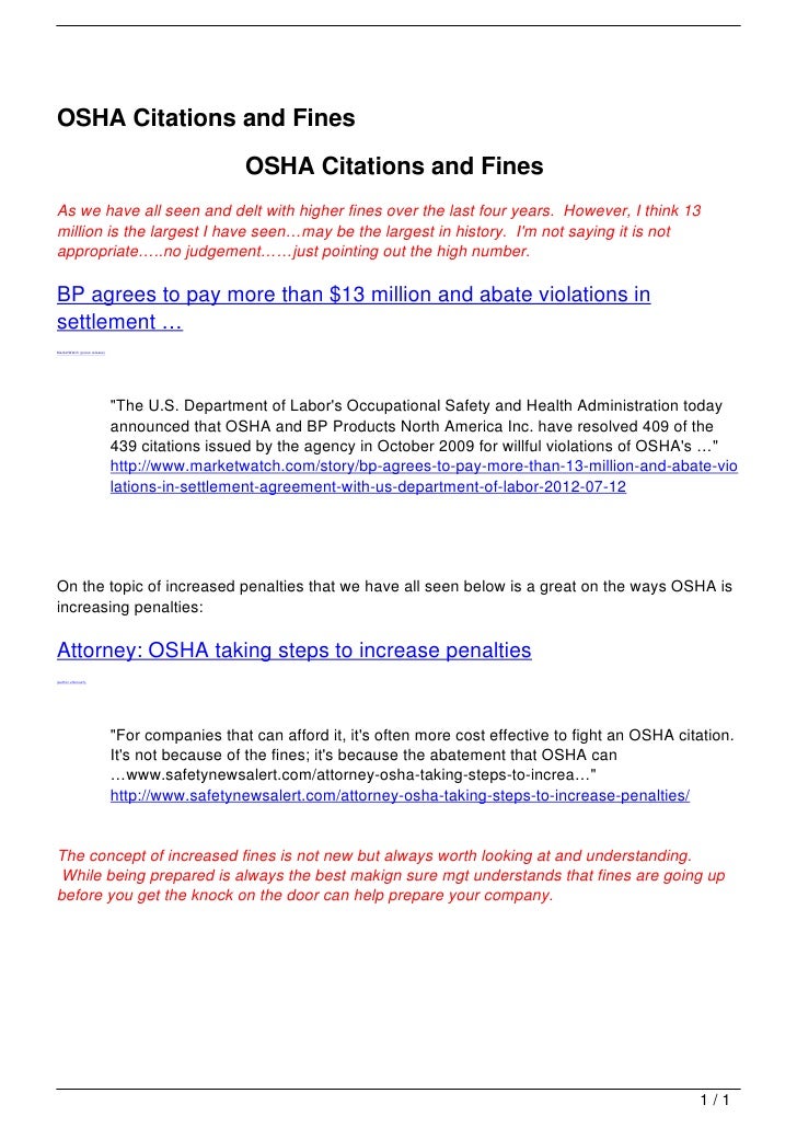 Osha Citations And Fines Osha Citations And Fines