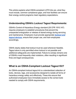 OSHA-Compliant Lockout Tagout Kits What Every U.S. Facility Must Have | PDF