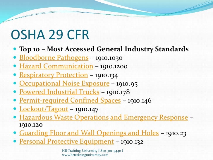 Http www hrtraininguniversity OSHA CFR 29 1926 1910 php