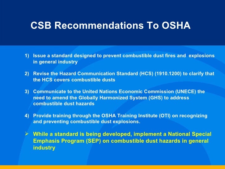 OSHA Combustible dusts