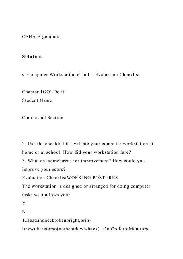 OSHA Ergonomic Solutions Computer Workstation eTool Evaluation .docx