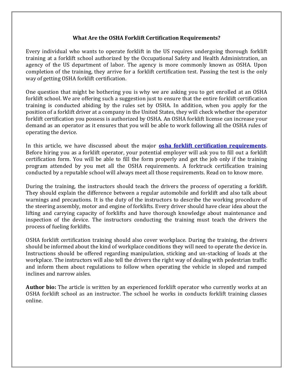 Osha forklift certification requirements